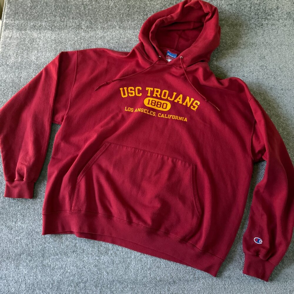 Y2K USC Trojans Los Angeles Hooded Champion Sweatshirt NCAA Men's Red Size XXL